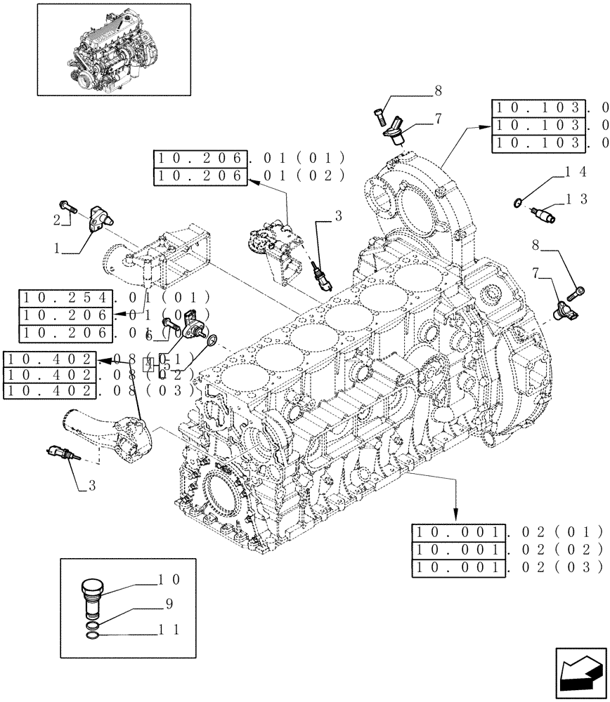 Схема запчастей Case IH 9010 - (55.414.01[02]) - ENGINE SENSORS - 9010 (55) - ELECTRICAL SYSTEMS