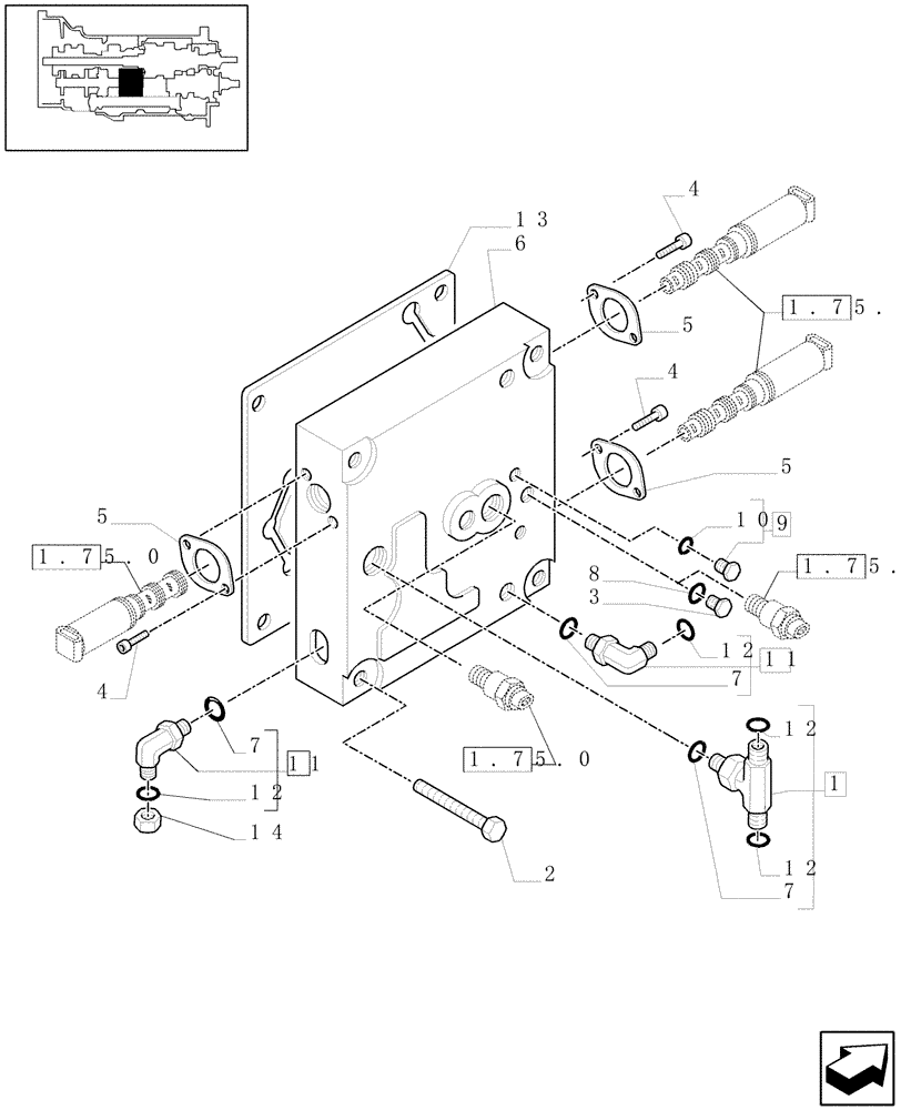 Схема запчастей Case IH MAXXUM 115 - (1.27.4) - TRANSMISSION 24X24 HI-LO - HI-LO ENGAGEMENT CONTROL VALVE (STD + VAR.330282) (03) - TRANSMISSION