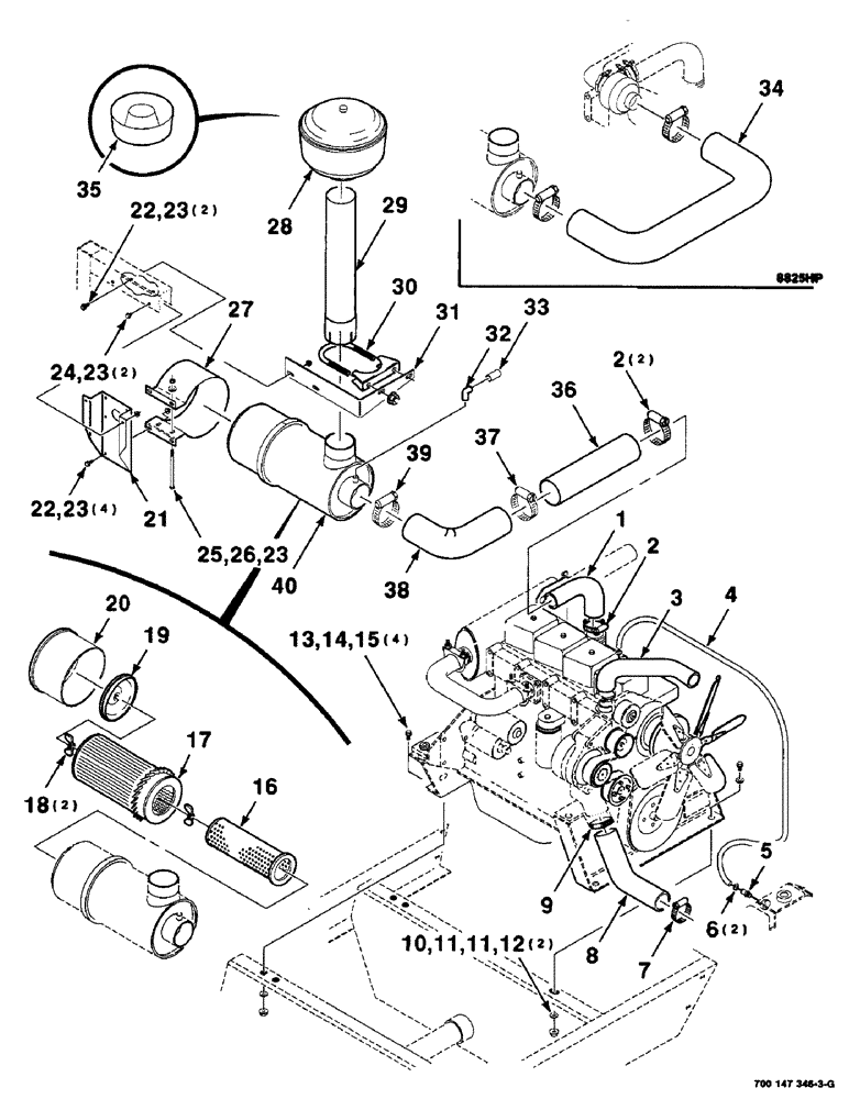 Схема запчастей Case IH 8825 - (03-10) - AIR BREATHER AND RADIATOR HOSE ASSEMBLIES, SERIAL NUMBER CFH127600 AND LATER (02) - ENGINE