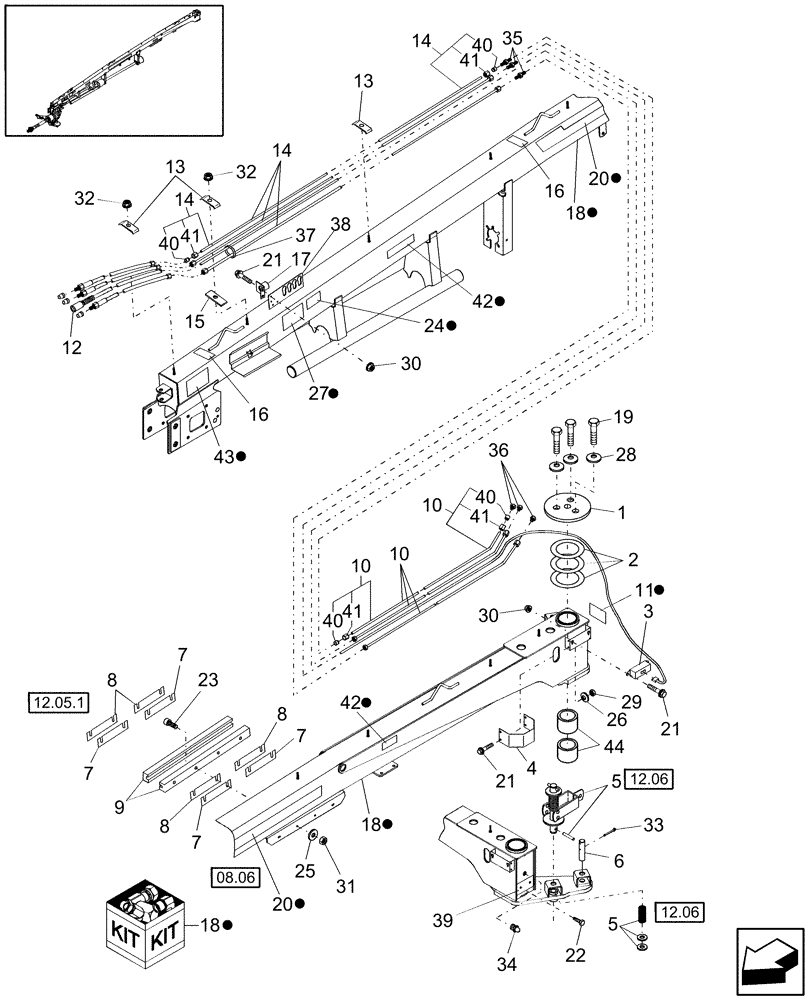 Схема запчастей Case IH DCX161 - (12.05) - TONGUE & HYDRAULIC LINES (12) - MAIN FRAME