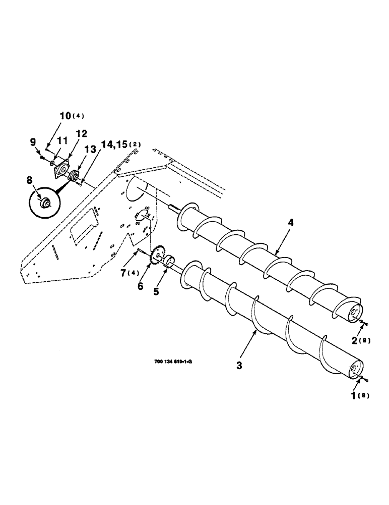 Схема запчастей Case IH 625 - (6-20) - AUGER ASSEMBLY, RIGHT (58) - ATTACHMENTS/HEADERS