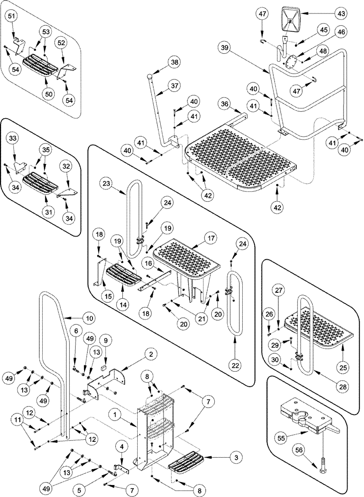 Схема запчастей Case IH 2555 - (09F-18) - DRUM LADDER, STEP AND CAB PLATFORM, ASN JJC0249565 (12) - CHASSIS