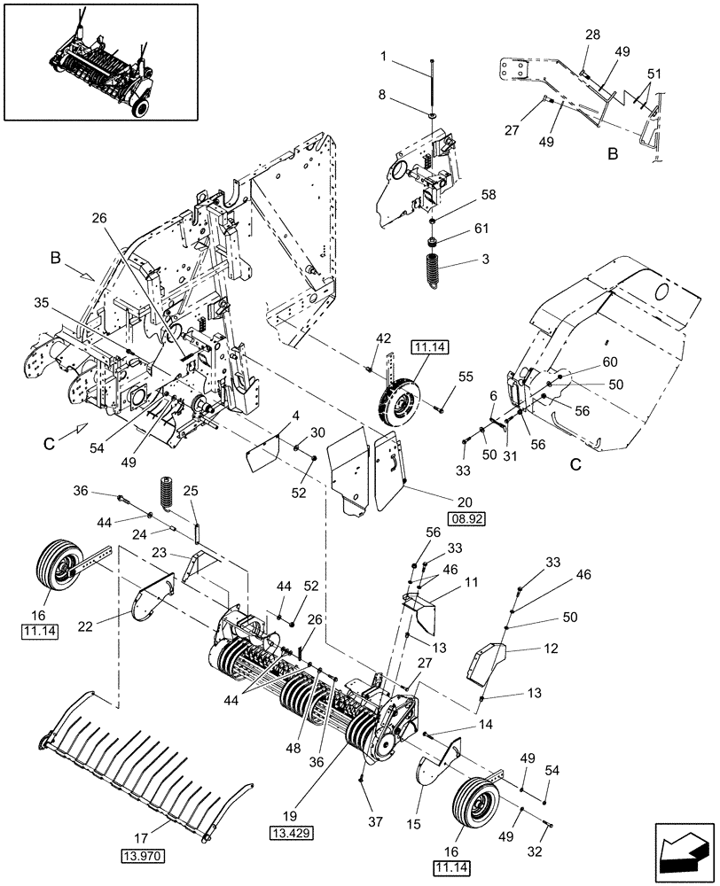 Схема запчастей Case IH RBX452 - (13.414) - 2M WIDE PICKUP W/ ROTOR, NORTH AMERICA (13) - FEEDER