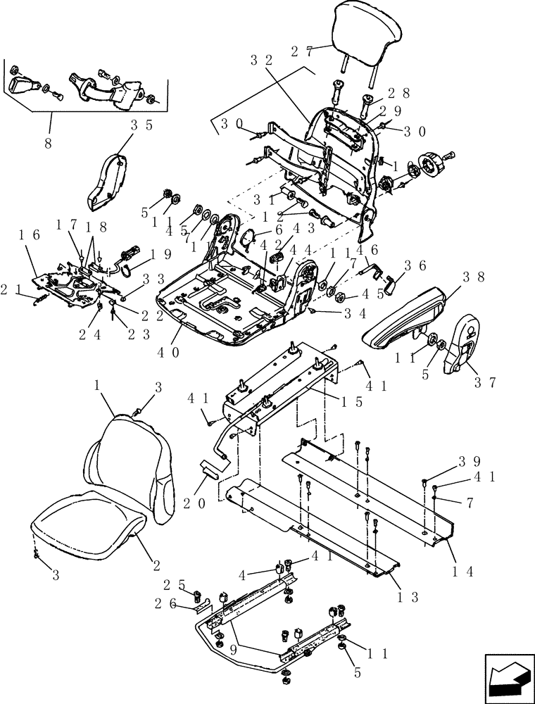 Схема запчастей Case IH 8010 - (90.124.06) - SEAT COMPONENTS, OPERATOR (90) - PLATFORM, CAB, BODYWORK AND DECALS