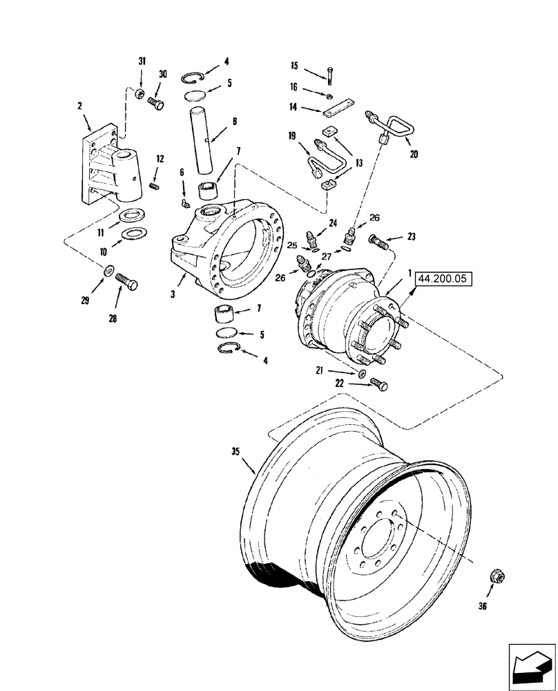 Схема запчастей Case IH 2588 - (44.200.11) - MOTOR, WHEEL - KING PIN - POWER GUIDE AXLE - AXLE DRIVE WHEEL (44) - WHEELS