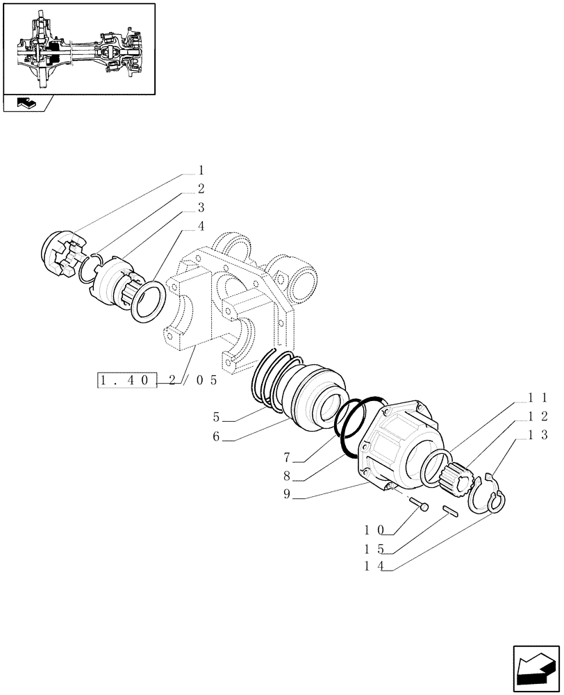 Схема запчастей Case IH FARMALL 105U - (1.40.2/03[01]) - FRONT AXLE WITH DIFFERENTIAL LOCK AND BRAKES - SLEEVES AND COVER PLATE (VAR.330415) (04) - FRONT AXLE & STEERING