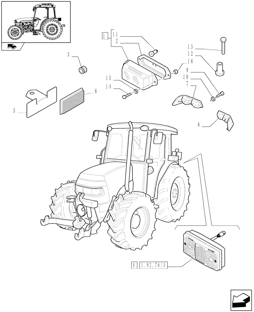 Схема запчастей Case IH FARMALL 75C - (1.92.76[02]) - LIGHTING COMPONENTS - W/CAB (10) - OPERATORS PLATFORM/CAB