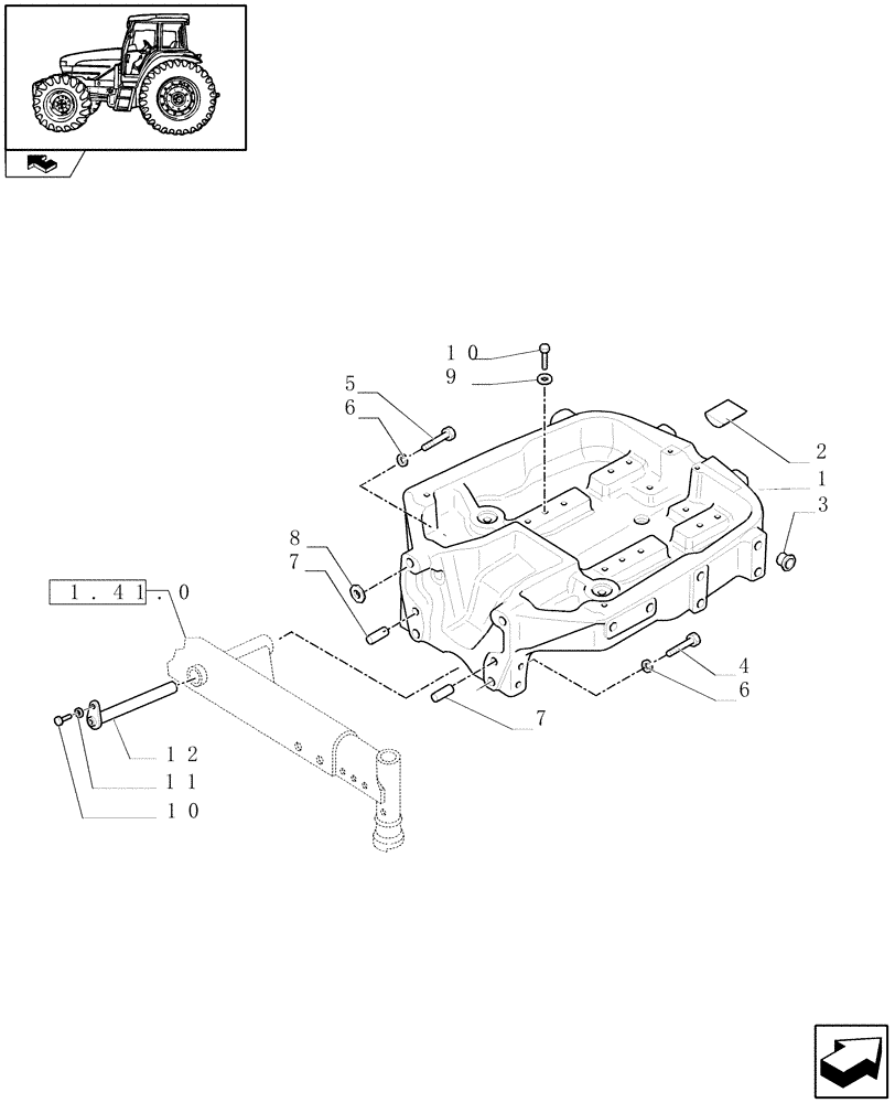 Схема запчастей Case IH FARMALL 105U - (1.21.1/01) - 2WD FRONT AXLE - AXLE FASTENING FRONT SUPPORT (VAR.330403) (03) - TRANSMISSION