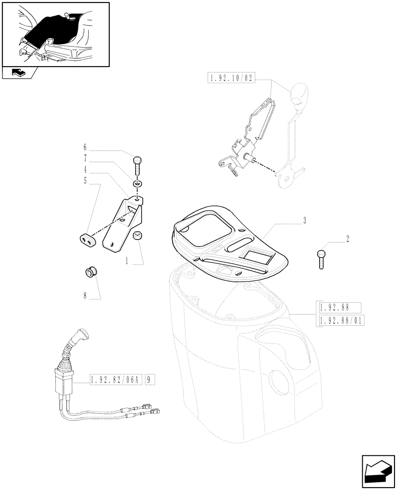 Схема запчастей Case IH FARMALL 75C - (1.92.82/06) - JOYSTICK FOR REAR REMOTE VALVES - COVERINGS AND SUPPORTS (VAR.330721-330722-331721-332121-333721) (10) - OPERATORS PLATFORM/CAB