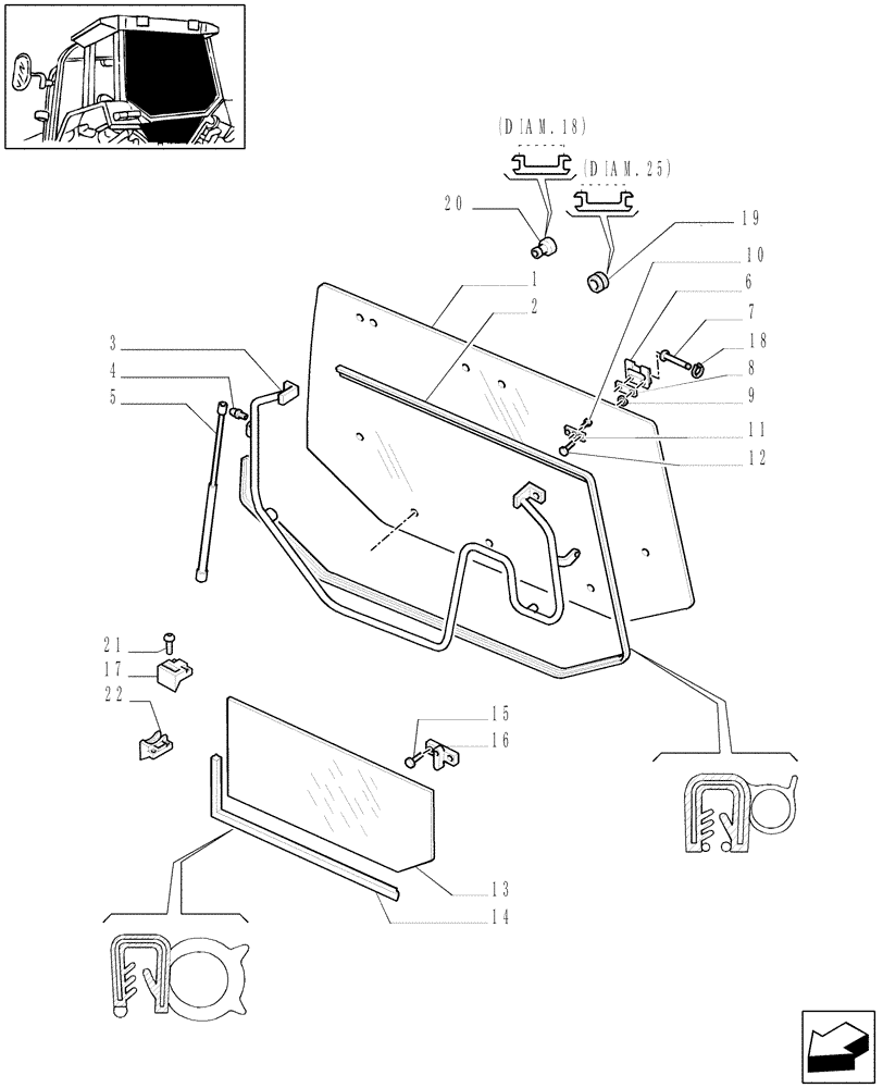 Схема запчастей Case IH JX80U - (1.92.4[01]) - CAB - REAR WINDOW LOCK & REAR GLASS (10) - OPERATORS PLATFORM/CAB