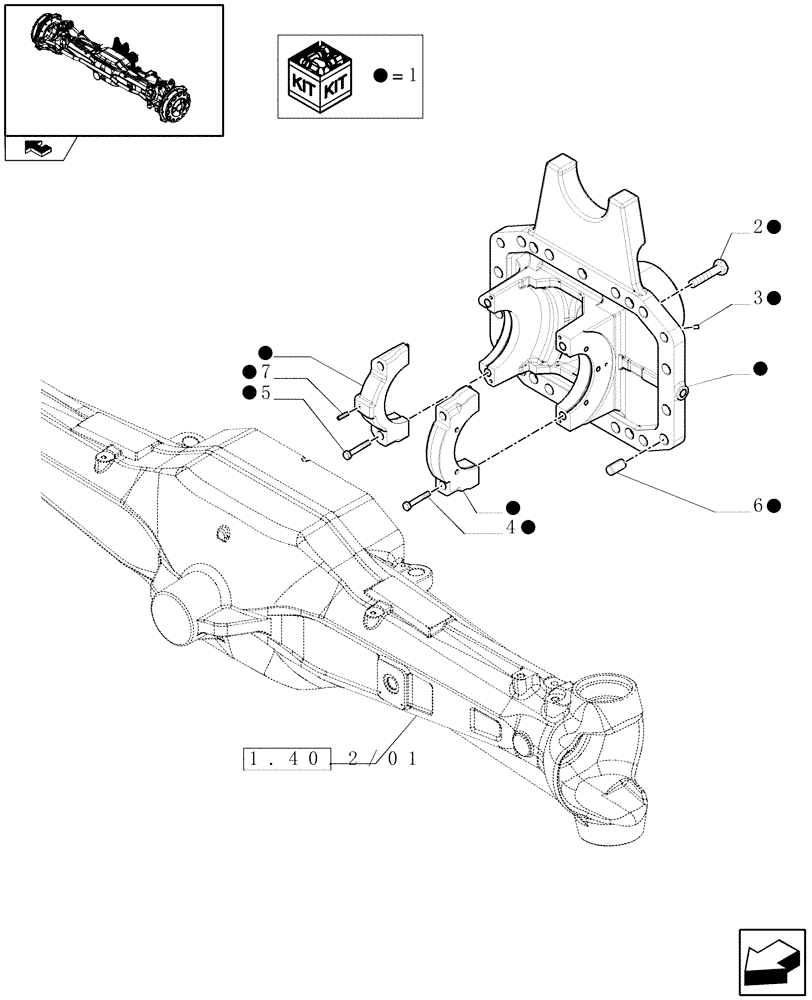 Схема запчастей Case IH PUMA 210 - (1.40.2/05[01]) - (VAR.463) FRONT AXLE WITH ACTIVE SUSPENSIONS - SUPPORT (04) - FRONT AXLE & STEERING