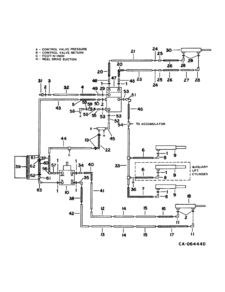 Схема запчастей Case IH 1460 - (10-11) - HYDRAULICS, HEADER LIFT, STEERING AND UNLOADER SWING CYLINDER DIAGRAM, S/N 22001 AND ABOVE (07) - HYDRAULICS