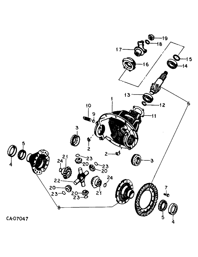 Схема запчастей Case IH 3288 - (07-47) - DRIVE TRAIN, DIFFERENTIAL CARRIER, TRACTORS WITH ALL WHEEL DRIVE, WITH TWO PIECE DRIVE SHAFT (04) - Drive Train