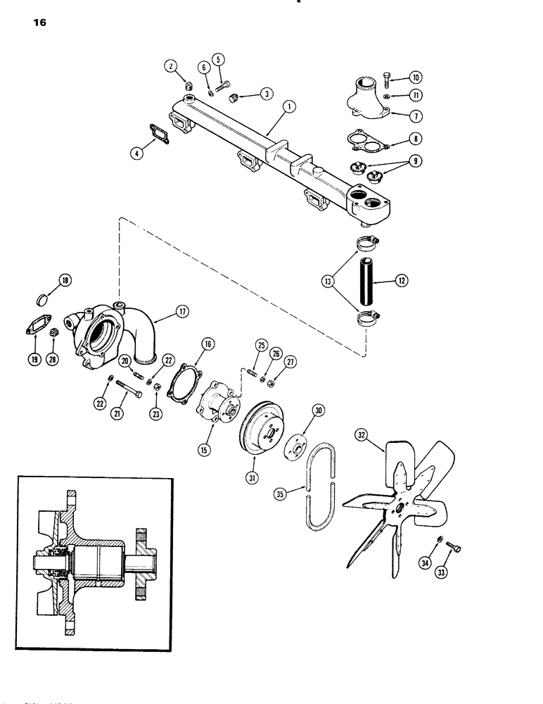 Схема запчастей Case IH 1090 - (016) - WATER PUMP AND ATTACHING PARTS, (451B) DIESEL ENGINE (02) - ENGINE