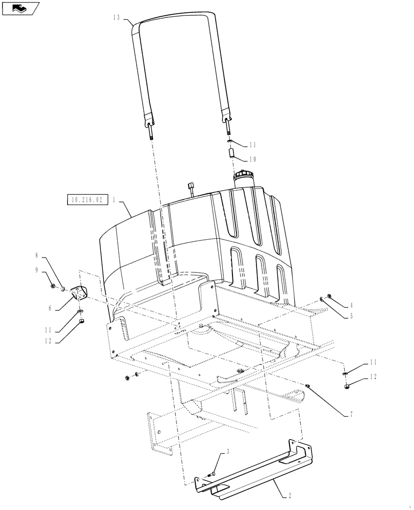 Схема запчастей Case IH 3230 - (10.216.01) - FUEL GROUP, TANK MOUNTING (10) - ENGINE