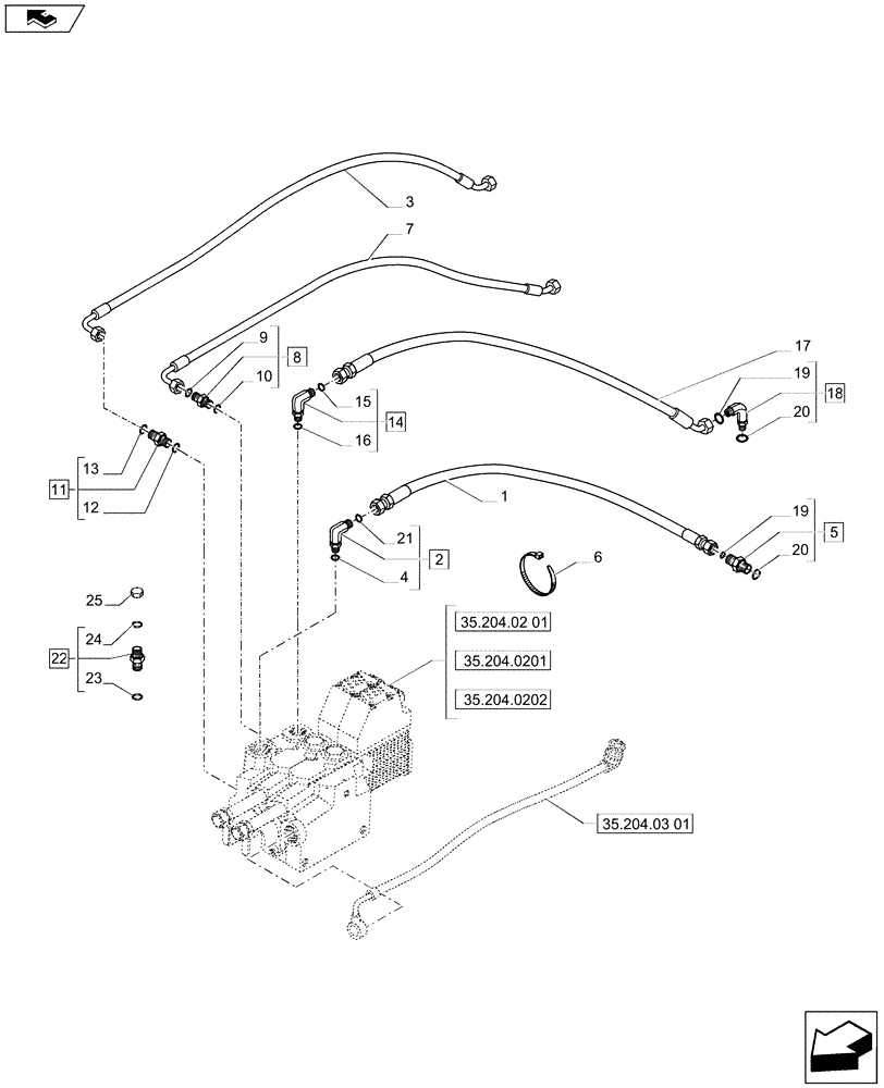 Схема запчастей Case IH PUMA 185 - (35.204.03[02]) - ELECTRONIC MID MOUNTED VALVES - PIPES (VAR.728108-728109-728110) (35) - HYDRAULIC SYSTEMS