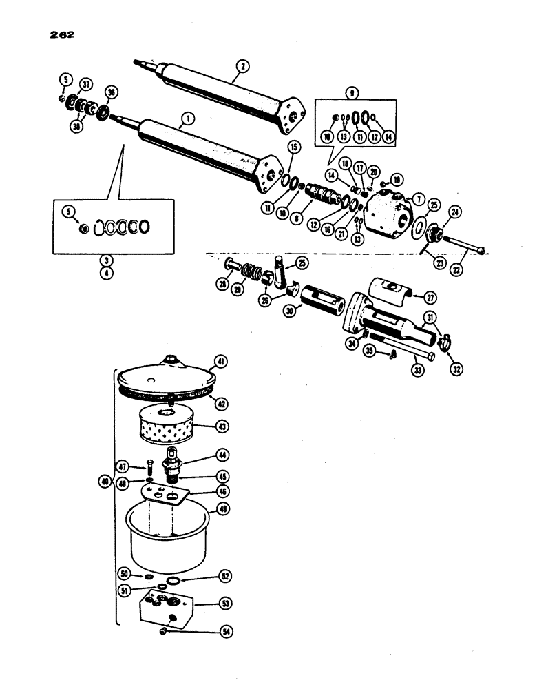 Схема запчастей Case IH 430 - (262) - POWER STEERING CYLINDER PARTS AND RESERVOIR PARTS, PRIOR TO S/N 8262800 (05) - STEERING