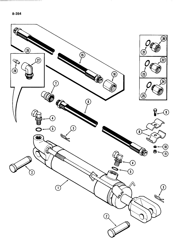 Схема запчастей Case IH 4494 - (8-354) - REMOTE HYDRAULIC ATTACHMENTS, HYDRAULIC CYLINDER, HOSES AND COUPLINGS (08) - HYDRAULICS