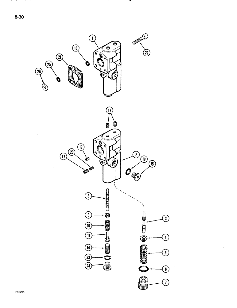 Схема запчастей Case IH 2096 - (8-030) - GEAR AND PISTON PUMP ASSEMBLY, COMPENSATOR VALVE (08) - HYDRAULICS