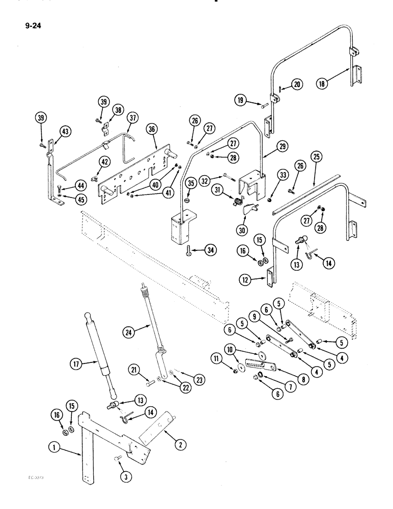 Схема запчастей Case IH 2096 - (9-024) - HOOD SUPPORTS, HINGE AND LATCH (09) - CHASSIS/ATTACHMENTS