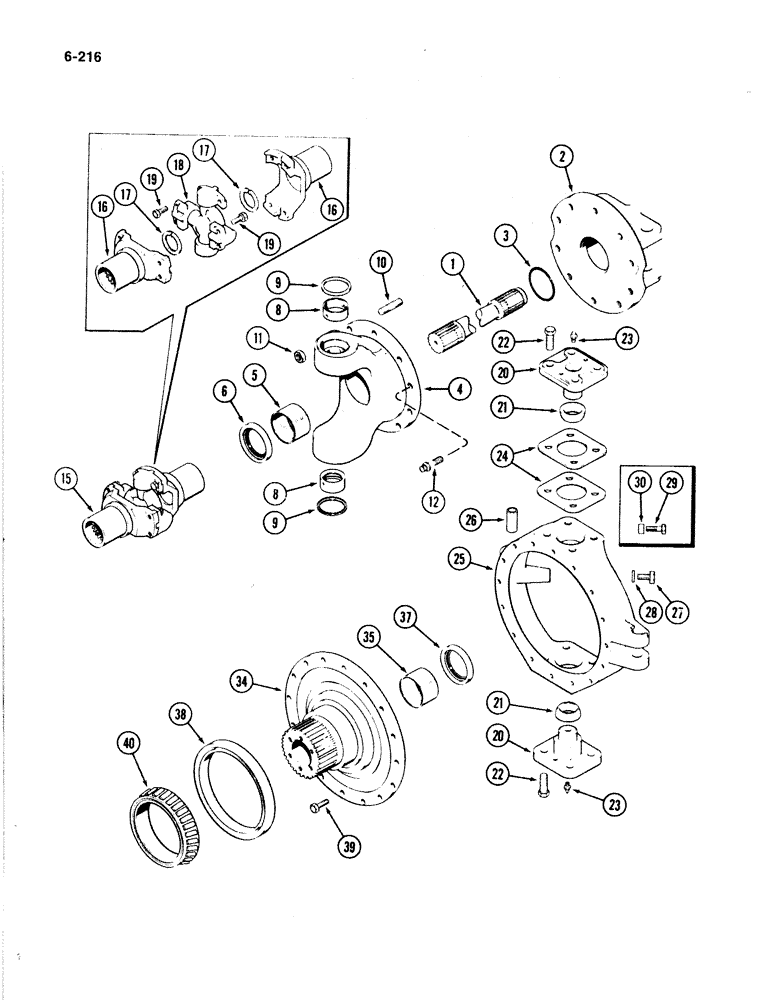 Схема запчастей Case IH 4894 - (6-216) - REAR AXLE ASSEMBLY PRIOR TO P.I.N. 8865170, RIGHT TRUNNION, SPINDLE AND SHAFT (06) - POWER TRAIN