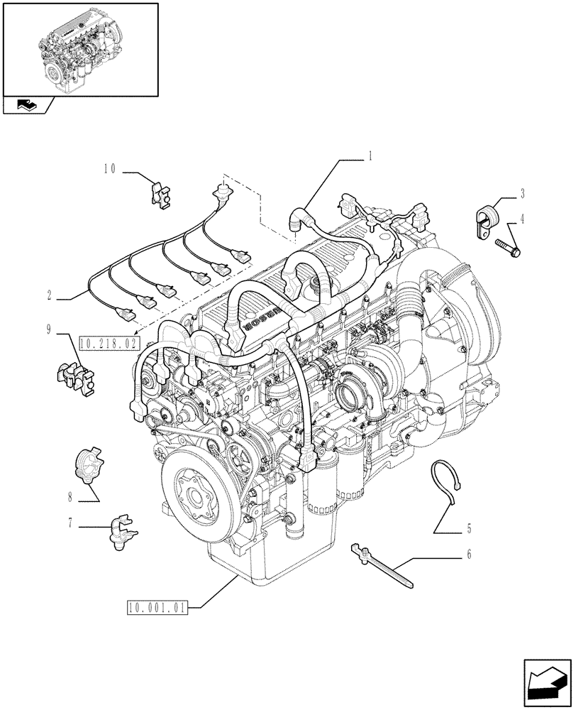 Схема запчастей Case IH F3CE0684F E001 - (55.100.01) - CONNECTIONS CABLE FOR ENGINE INJECTION (504228981 - 504228981) (06) - ELECTRICAL SYSTEMS