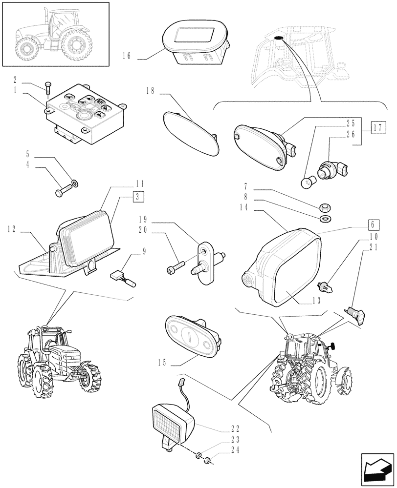 Схема запчастей Case IH PUMA 180 - (1.75.6[02]) - WORKLAMPS AND CAB LIGHTING (06) - ELECTRICAL SYSTEMS