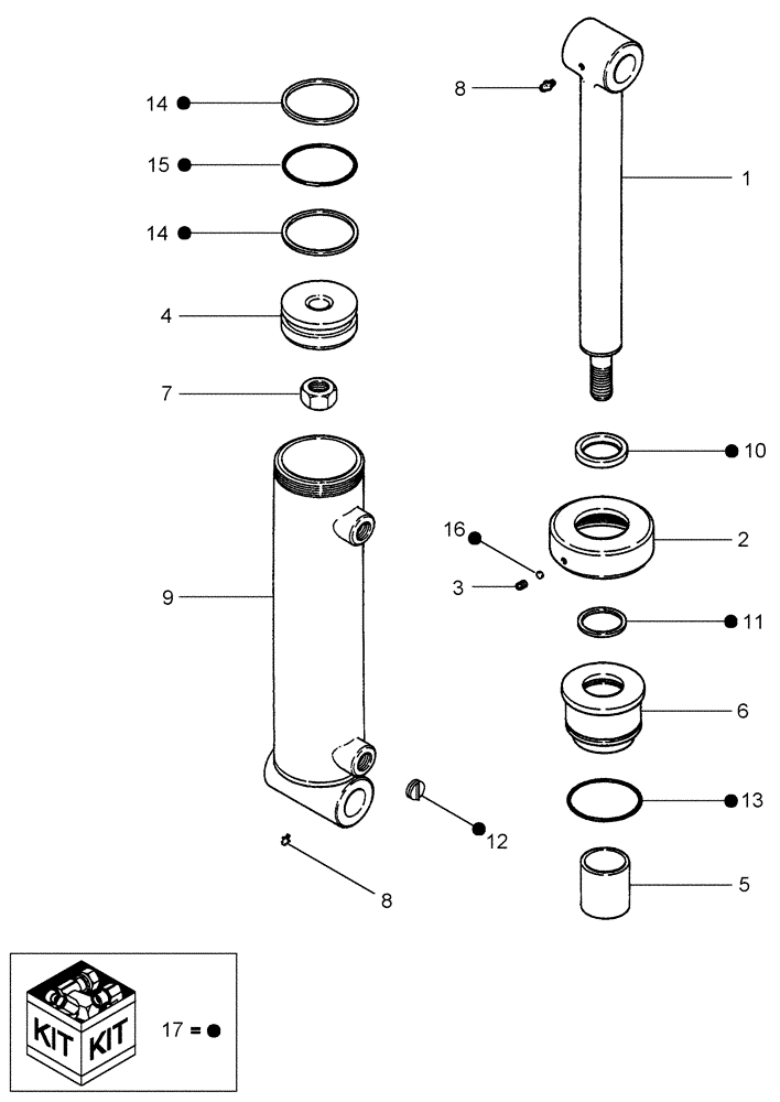 Схема запчастей Case IH LX132 - (08-13) - CYLINDER ASSEMBLY - GRAPPLE - 437085A1 (08) - HYDRAULICS