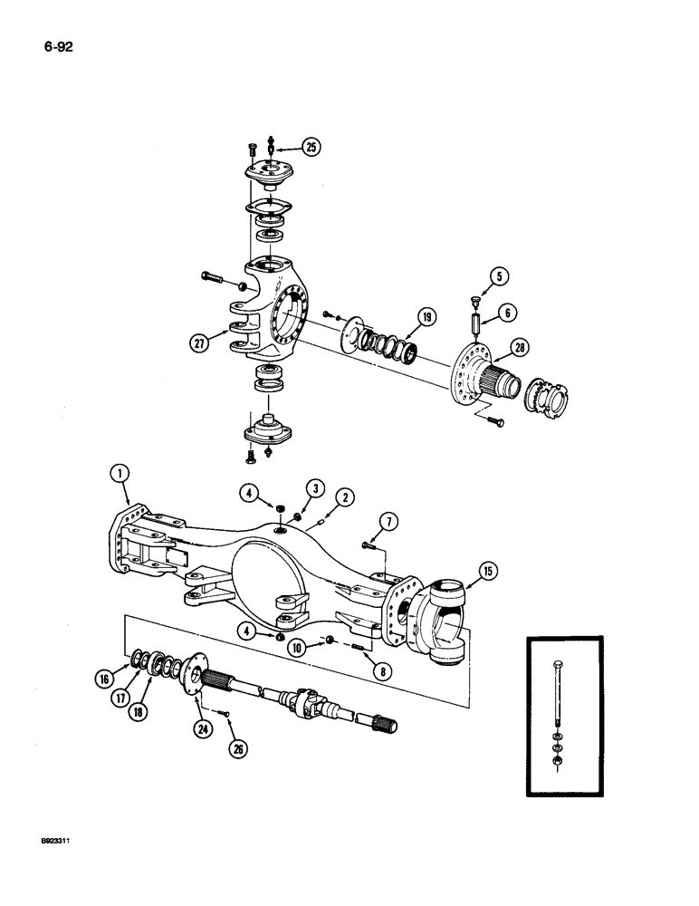 Схема запчастей Case IH 9240 - (6-092) - STEERABLE AXLE, AXLE HOUSING AND SPINDLE TRUNNION (06) - POWER TRAIN