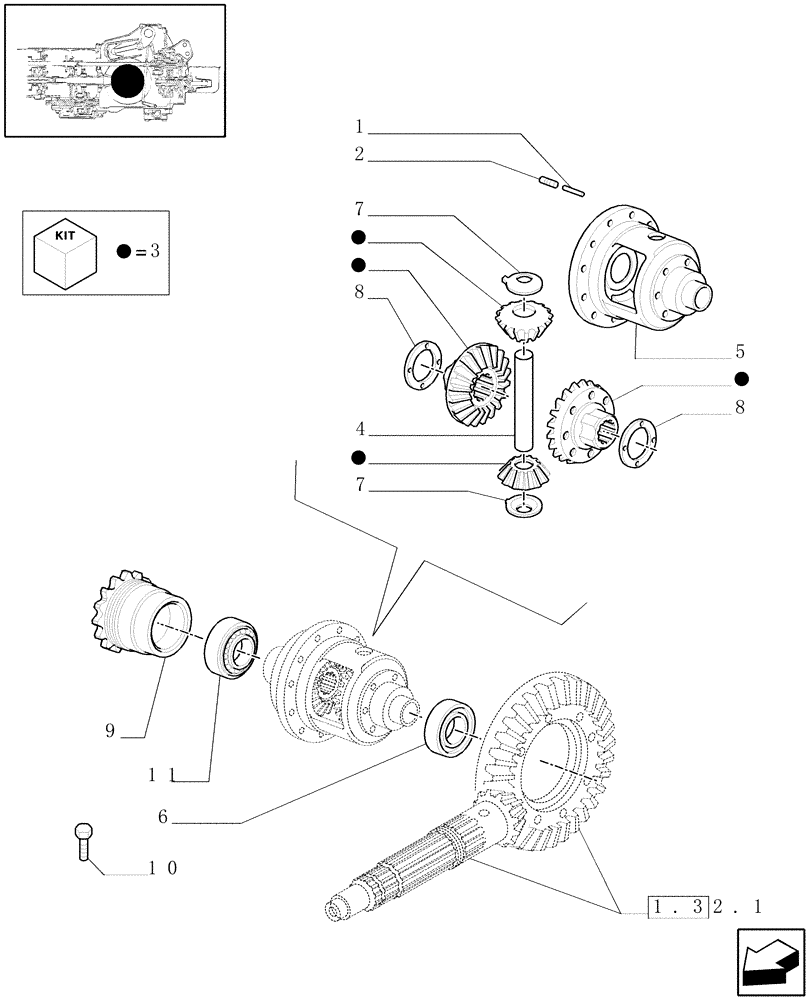 Схема запчастей Case IH JX1095C - (1.32.4[01A]) - DIFFERENTIAL GEARS - D5489 (03) - TRANSMISSION