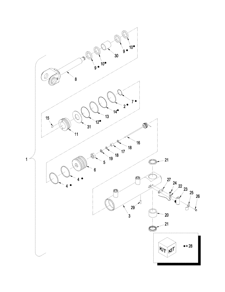 Схема запчастей Case IH STEIGER 335 - (05-09) - CYLINDER ASSY - STEERING, WITH SENSOR (05) - STEERING