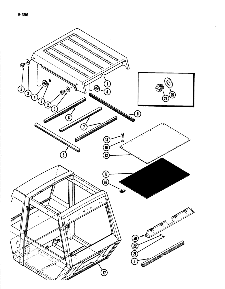 Схема запчастей Case IH 4894 - (9-396) - CAB ROOF CAP, ROOF AND FRAME (09) - CHASSIS/ATTACHMENTS