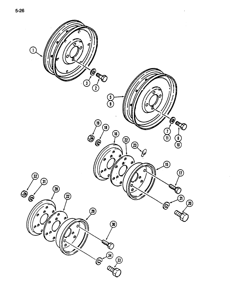 Схема запчастей Case IH 255 - (5-26) - FRONT WHEELS, ONE PIECE, 2 WHEEL DRIVE TRACTOR (05) - STEERING