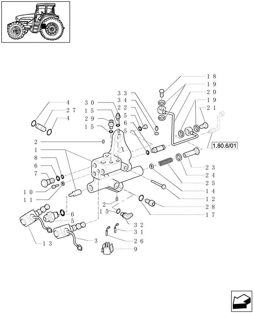 Схема запчастей Case IH JX1070U - (1.33.2/02[01]) - (VAR.007) NA ONLY - POWER TAKEOFF - SOLENOID VALVES & SUPPORT - C5642 (04) - FRONT AXLE & STEERING