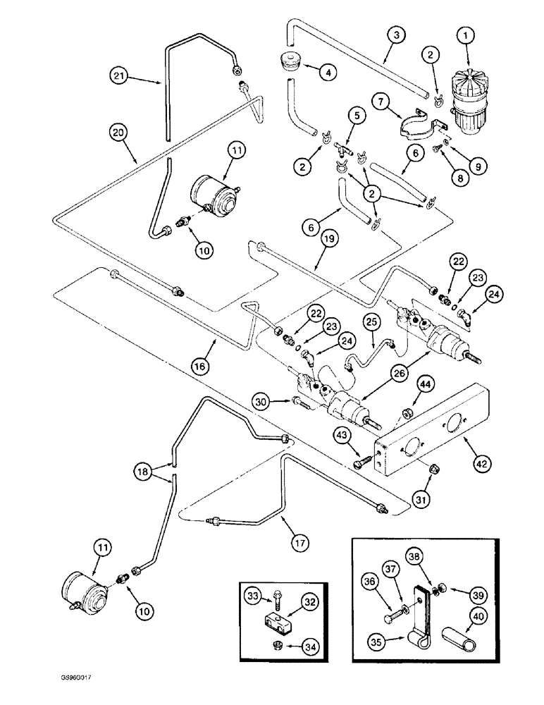 Схема запчастей Case IH 2044 - (7-04) - MASTER BRAKE CYLINDERS RESERVOIR, CONNECTIONS AND MOUNTING (5.1) - BRAKES