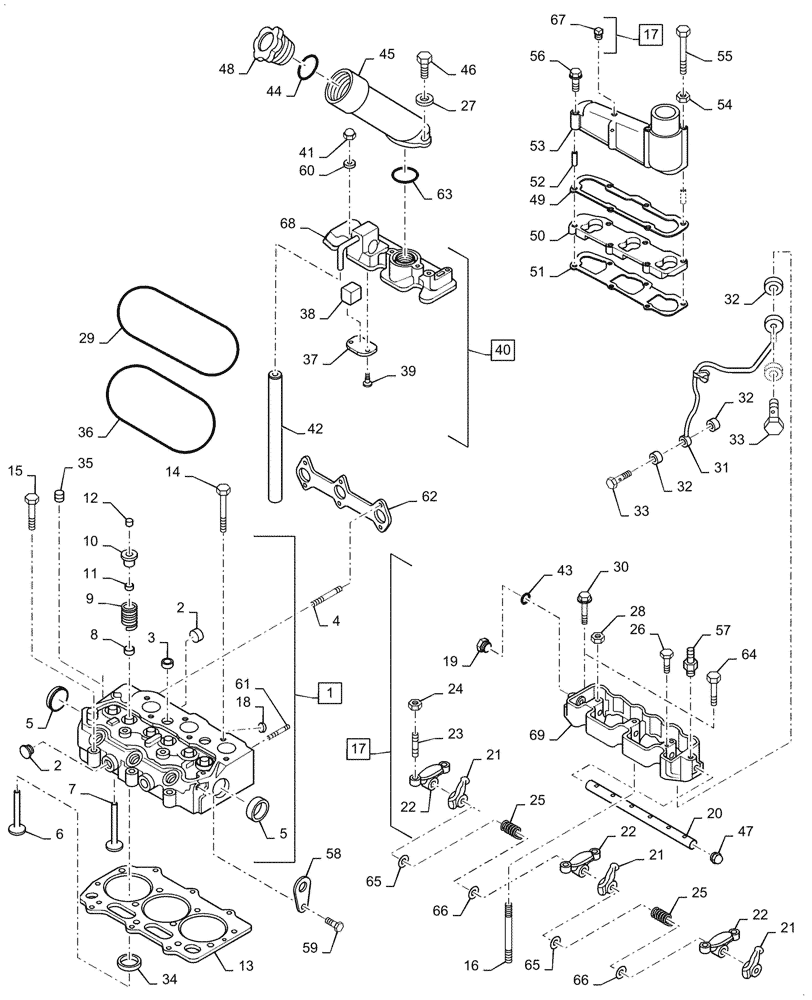 Схема запчастей Case IH D29 - (06C01) - CYLINDER HEAD (01) - ENGINE