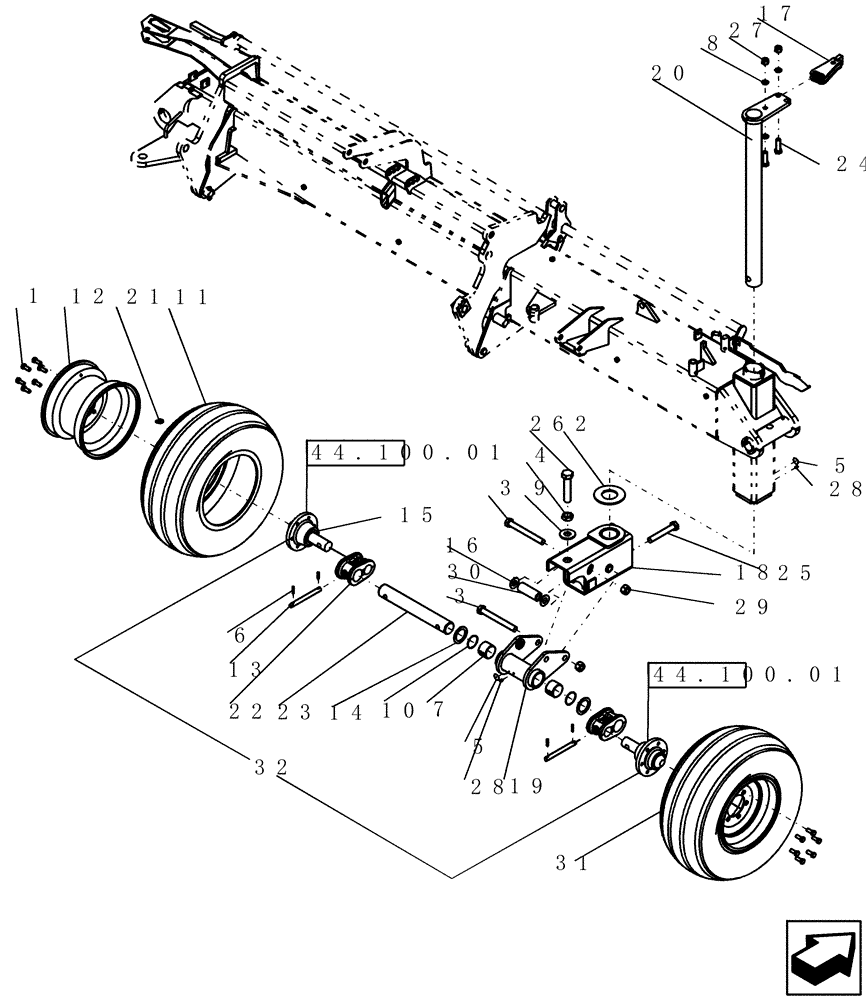 Схема запчастей Case IH 700 - (39.100.07[02]) - BEAM, RIGHT INNER WING CASTER AND TIRES (39) - FRAMES AND BALLASTING