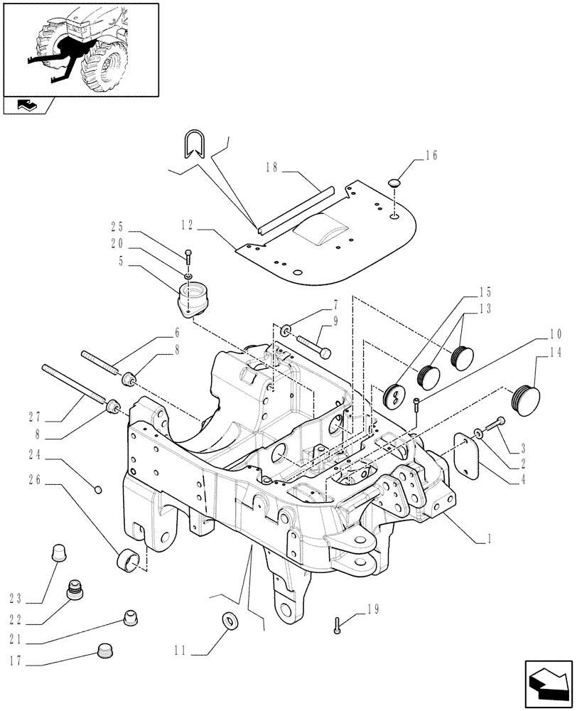 Схема запчастей Case IH PUMA 155 - (1.21.1/05) - INTEGRATED FRONT HPL FOR FRONT AXLE SUSPENSION - AXLE SUPPORT - D6519 (VAR.334648-335648-337831) (04) - FRONT AXLE & STEERING