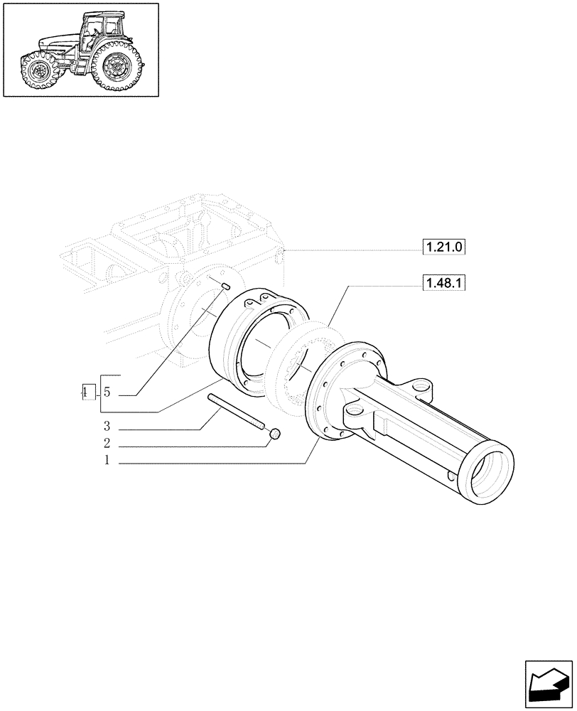 Схема запчастей Case IH JX1090U - (1.48.0/01) - (VAR.406) FRONT AXLE,40KM/H HYDR.DIFF.LOCK - SIDE REDUCTION GEARS (05) - REAR AXLE