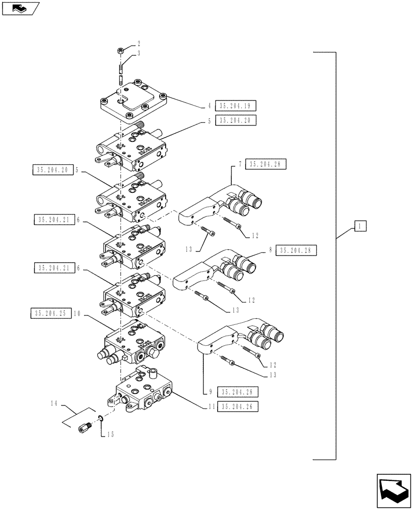 Схема запчастей Case IH PUMA 145 - (35.204.06) - VAR - 743685, 333845 - MECHANICAL REAR REMOTE CONTROL VALVES - VALVE SECTIONS & QUICK COUPLERS - 4 VALVE (35) - HYDRAULIC SYSTEMS