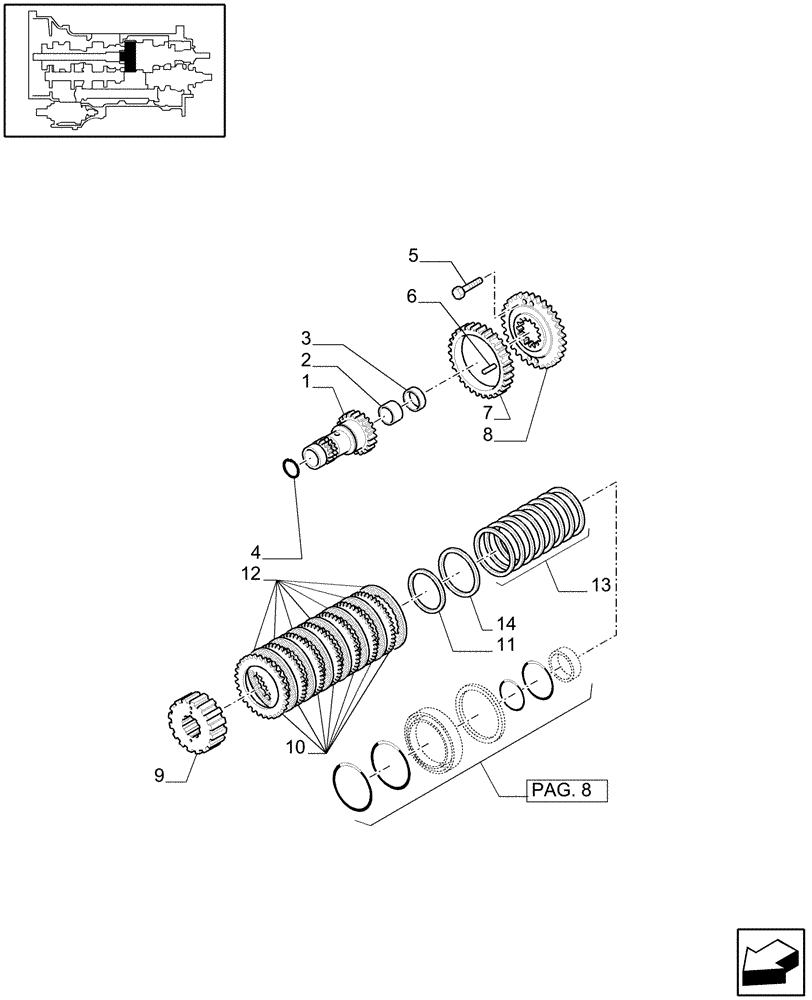 Схема запчастей Case IH MXU115 - (1.28.1/03[07]) - (VAR.129-140-147) 16X16 (SPS) GEARBOX - GEARBOX DRIVEN SHAFT AND CLUTCH PLATES (03) - TRANSMISSION