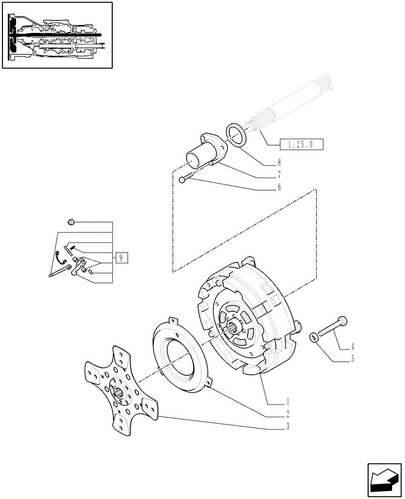 Схема запчастей Case IH JX1085C - (1.25.0/04[01]) - (VAR.270) DUAL COMMAND (2 SPS) 32X16 (30KM/H) WITH HEAT EXCHANGER AND ADJ. COLUMN - CLUTCH - C5949 (03) - TRANSMISSION