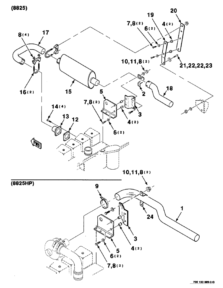 Схема запчастей Case IH 8825HP - (02-08) - ENGINE EXHAUSTS AND MOUNTING ASSEMBLIES, 8825, 8825HP (02) - ENGINE