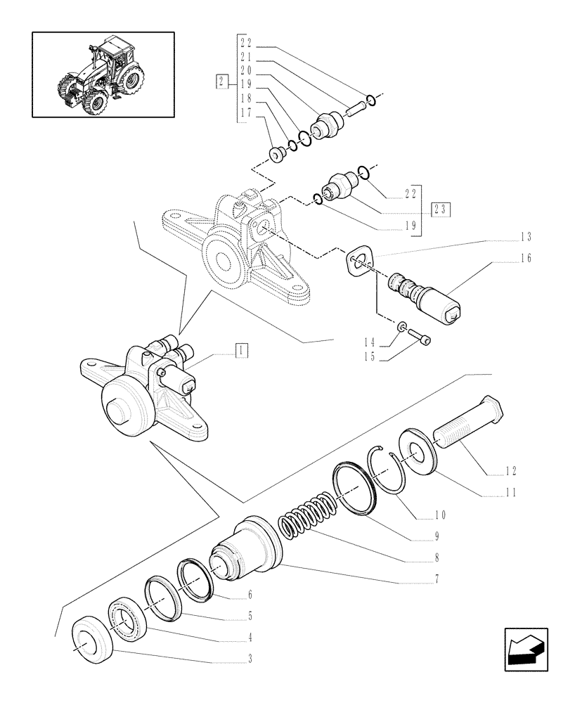 Схема запчастей Case IH MXU100 - (1.80.5/ B) - FRONT POWER TAKE-OFF (WITH 6 SPLINES) - CYLINDER - BREAKDOWN (07) - HYDRAULIC SYSTEM