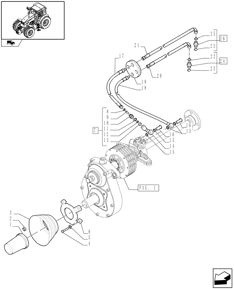 Схема запчастей Case IH PUMA 125 - (1.80.5/02[03]) - INTEGRATED FRONT HPL WITH PTO - GUARDS AND PIPES - D6519 (VAR.333648-334648-335648) (07) - HYDRAULIC SYSTEM