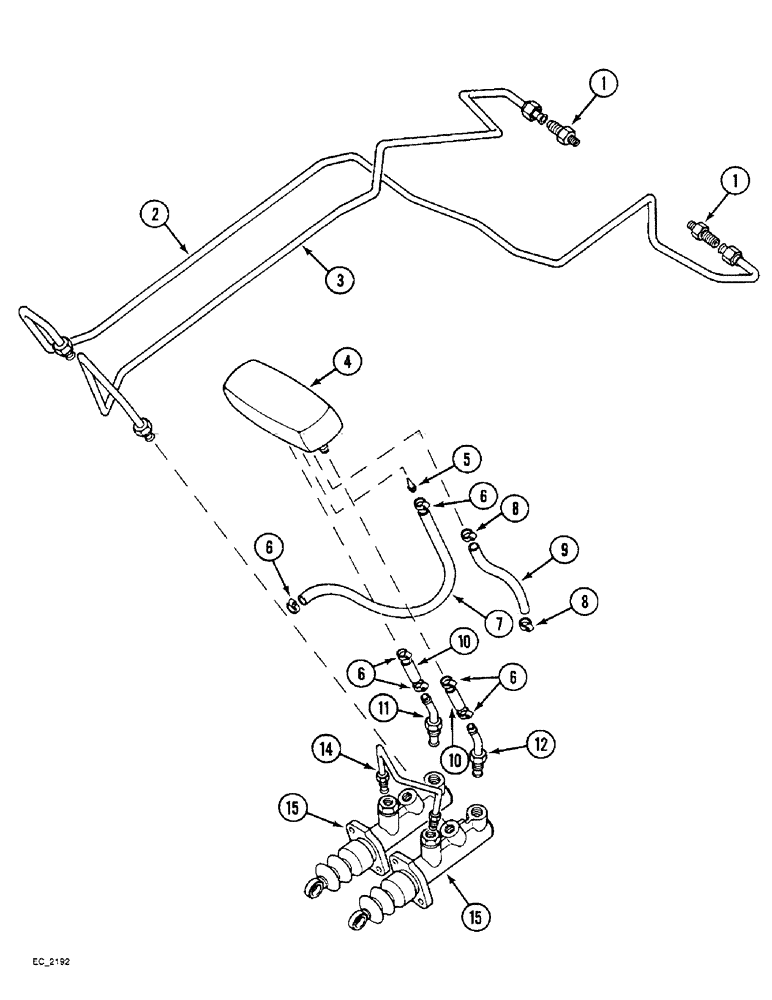 Схема запчастей Case IH 3220 - (7-004) - BRAKE RESERVOIR AND PIPES, TRACTOR WITHOUT CAB (07) - BRAKES