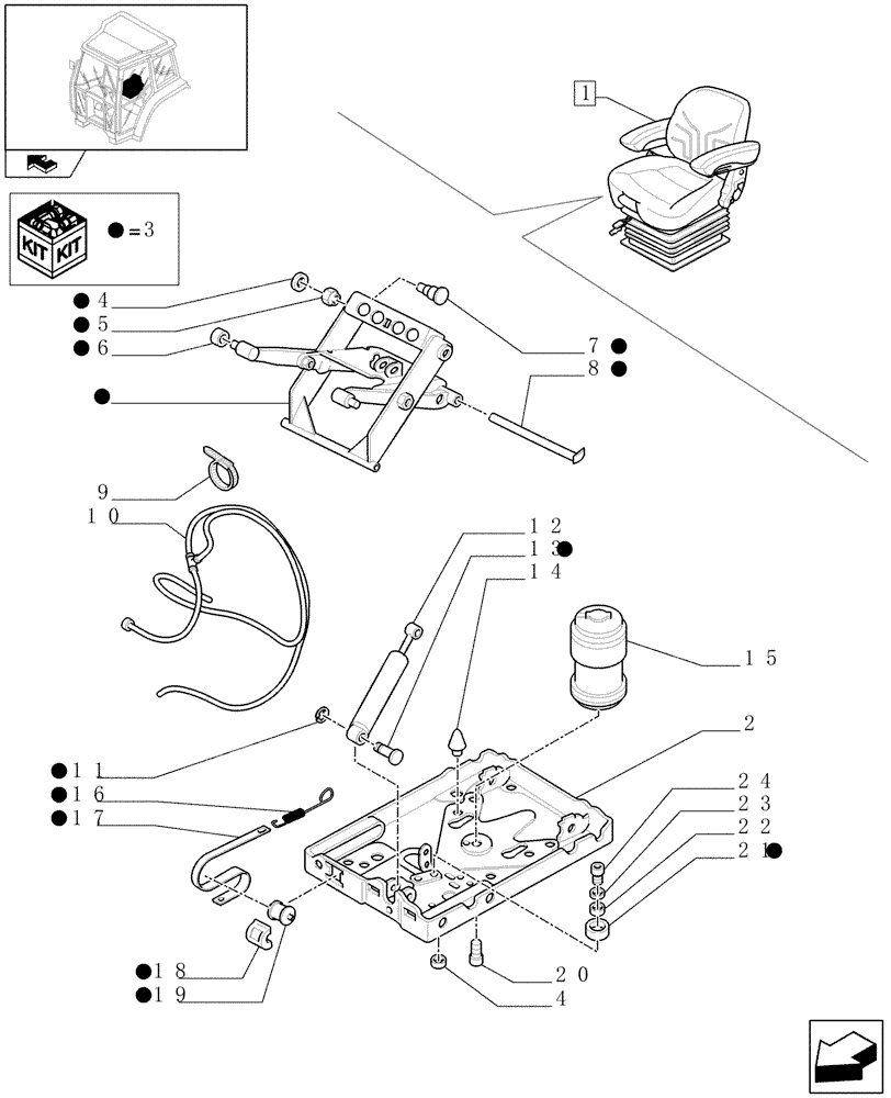 Схема запчастей Case IH FARMALL 105U - (1.93.3/02A[05]) - SWIVEL FABRIC SEAT WITH AIR SUSPENSION, SWITCH AND ARMREST - BREAKDOWN - C7342 (10) - OPERATORS PLATFORM/CAB