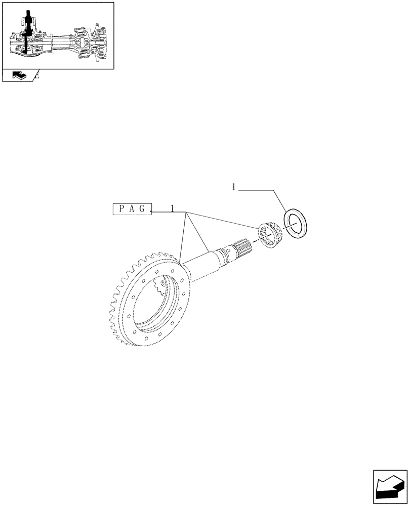 Схема запчастей Case IH FARMALL 95U - (1.40.2/06[02]) - FRONT AXLE WITH DIFFERENTIAL LOCK AND BRAKES - BEVEL GEAR/PINION SET (VAR.330415) (04) - FRONT AXLE & STEERING