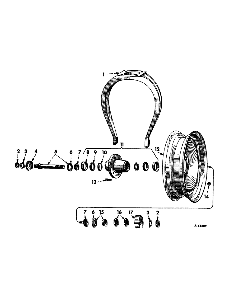 Схема запчастей Case IH 660 - (209) - WHEELS, TRACTOR PARTS ADAPTABLE TO HIGH DRUM COTTON PICKER, SINGLE FRONT GUIDE WHEEL (11) - WHEELS