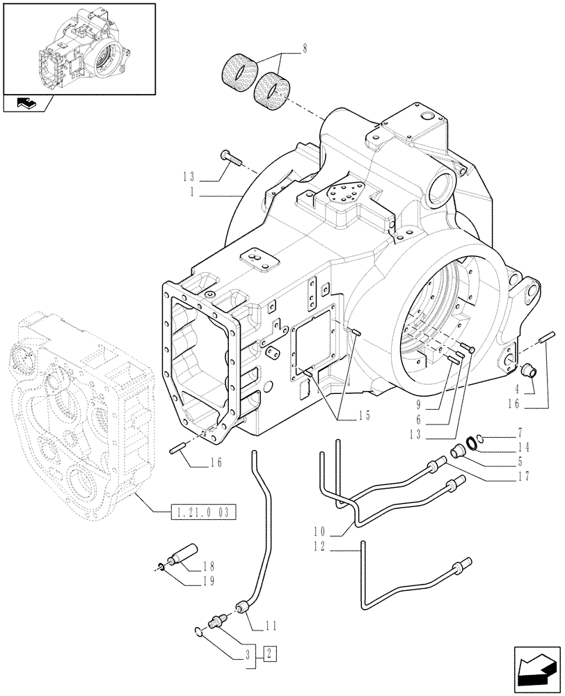 Схема запчастей Case IH PUMA 210 - (1.21.0[04]) - CENTRAL HOUSING / TRANSMISSION BOX (03) - TRANSMISSION